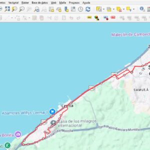 Captura del recorrido Lerma–Campeche georreferenciado y editado en QGIS: